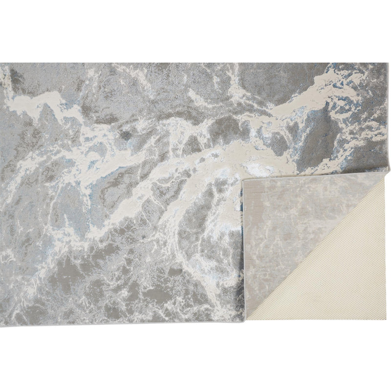 Tapis argenté / gris / ivoire Sarko, Rectangle de 5 pi x 8 pi