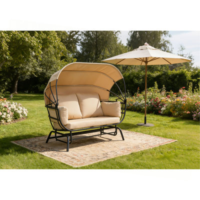 2-Person Outdoor Swing Chair with Adjustable Canopy, Modern Egg Shaped Rocking Lounge Chair with Thick Cushions & Pillows