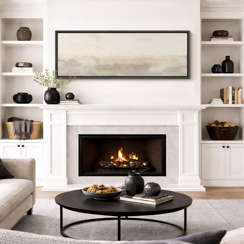 Minimal Landscape "Muted Abstract Calm & Serene Artwork, Neutral Simple Wall Pictures, Extra Large Framed Canvas Giclee Print Wall Art"