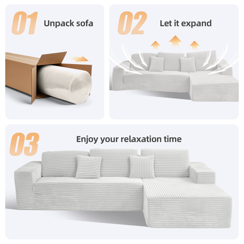 110'' W Upholstered Sectional with Five Pillows, 2 - Piece Convertible Sleeper Sofa, No Assembly Required Sofa, Gray