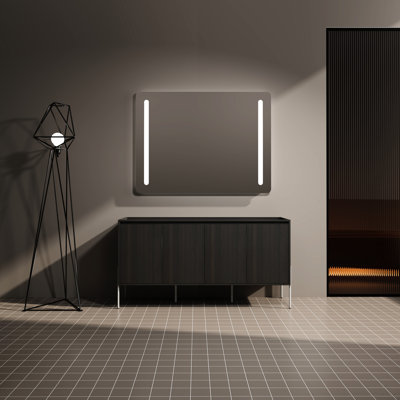Armoire de salle de bain moderne en chêne foncé avec base et meuble-lavabo spacieux 60 po