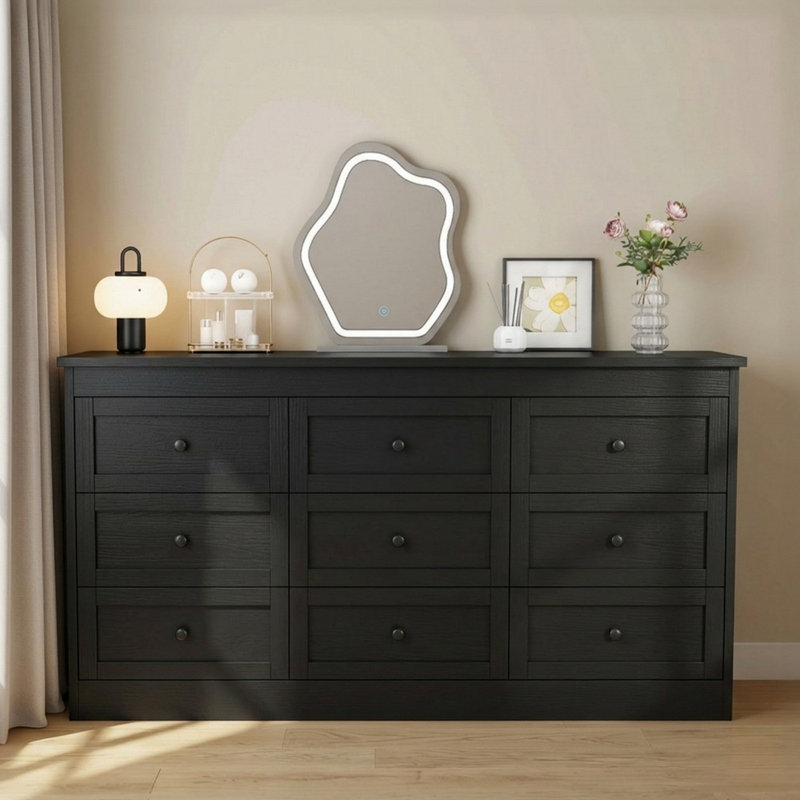 Commode 9 tiroirs l 59 po, Noir