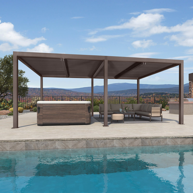 Pergola à persiennes 20 pi L 12 pi. D Pavillon de jardin en aluminium avec toit ajustable