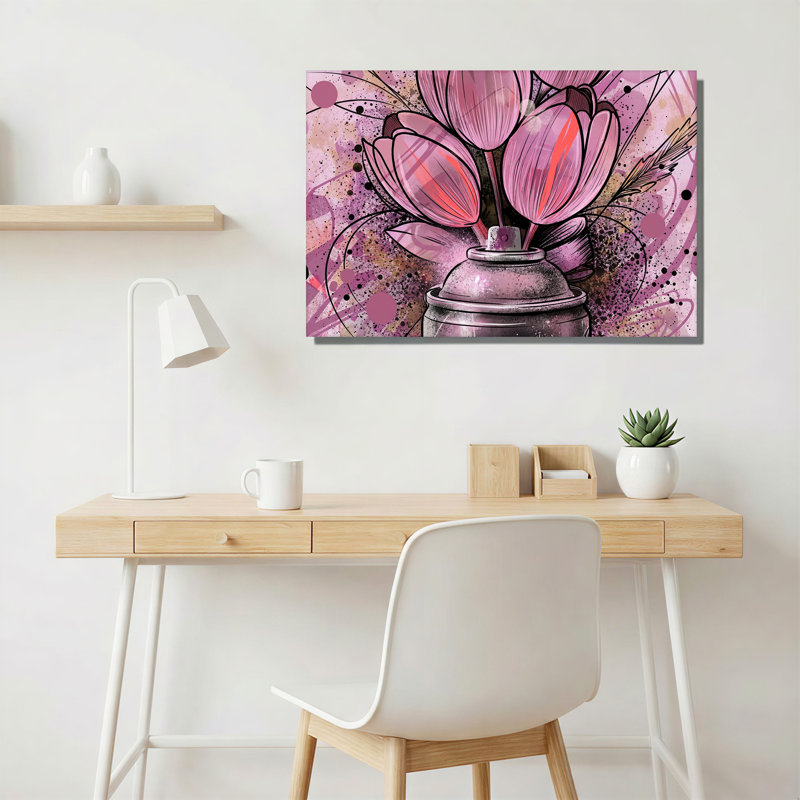 "Tulipes roses stylisées", H 28 po x l 40 po