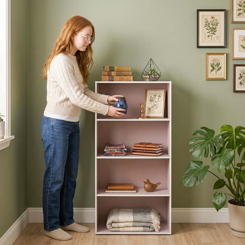 Bibliothèque de rangement modulable, 4 tablettes, Rose clair