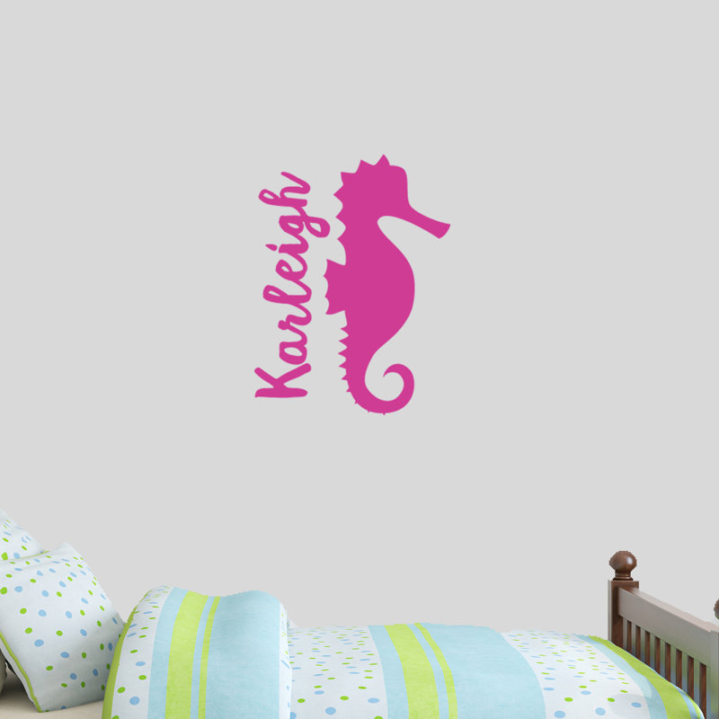 Décalcomanie murale personnalisée hippocampe name, Rose vif, Oui