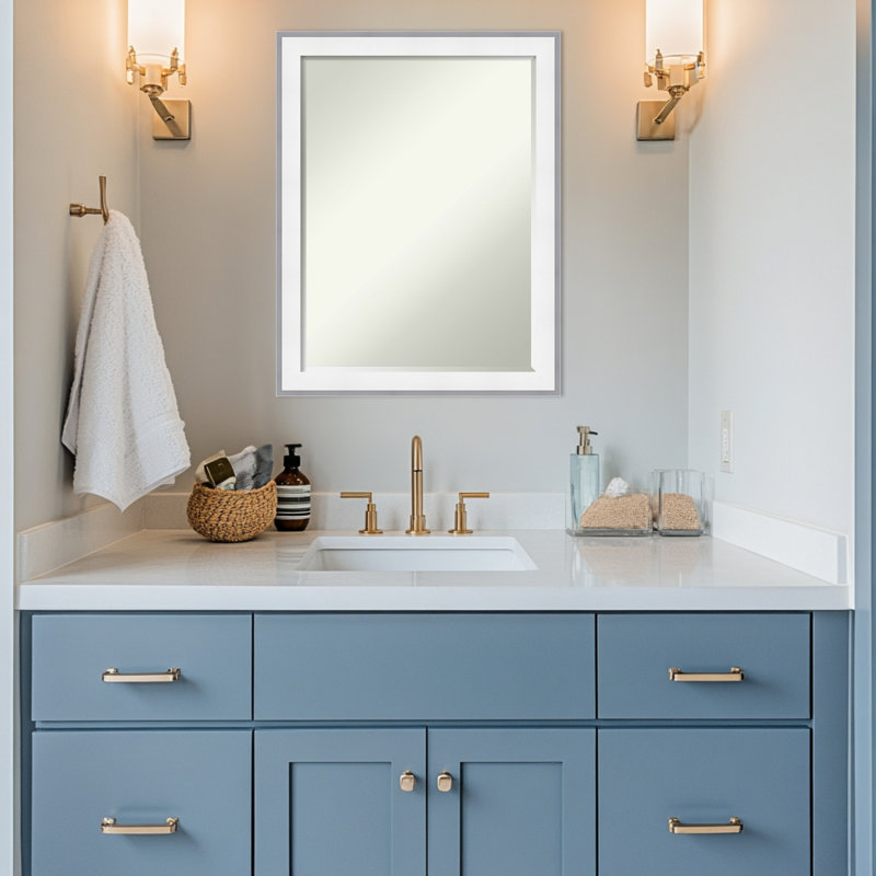 Miroir de salle de bain mural demi-biseauté Maya, Argent blanc