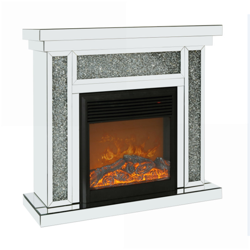 10 Inches Wide X 10 Inches Deep X 32 Inches High English Inch Acrylic Diamond Mirror Wall Furnace Frame With Two Side Pillars, Independent Fireplace Frame