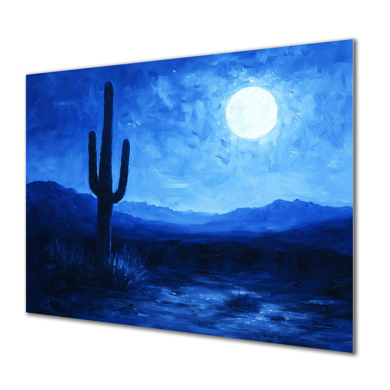 Cactus sous le désert, étoiles bleues II - Cactus, art en métal, H 30 po x l 40 po