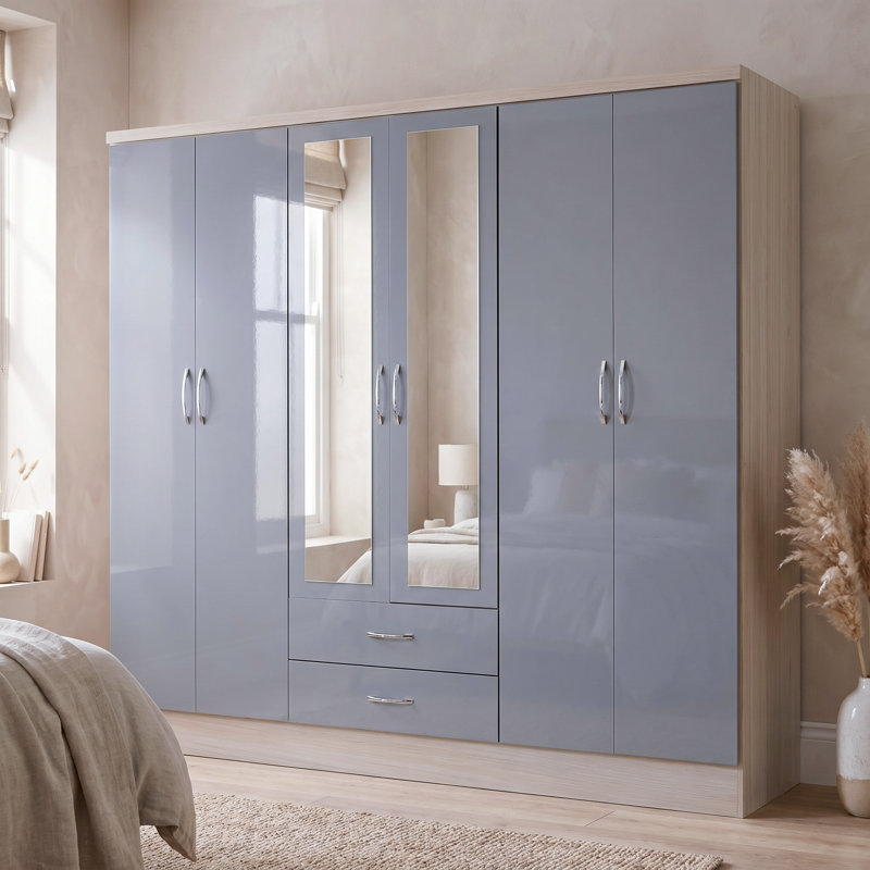 Cascio 6 Door Wardrobe, Grey Gloss