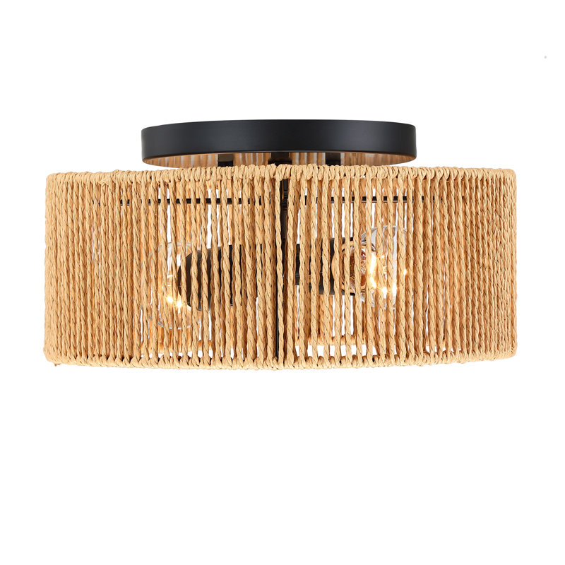 2-light 12in" Ceiling Light with Paper Rattan Shade