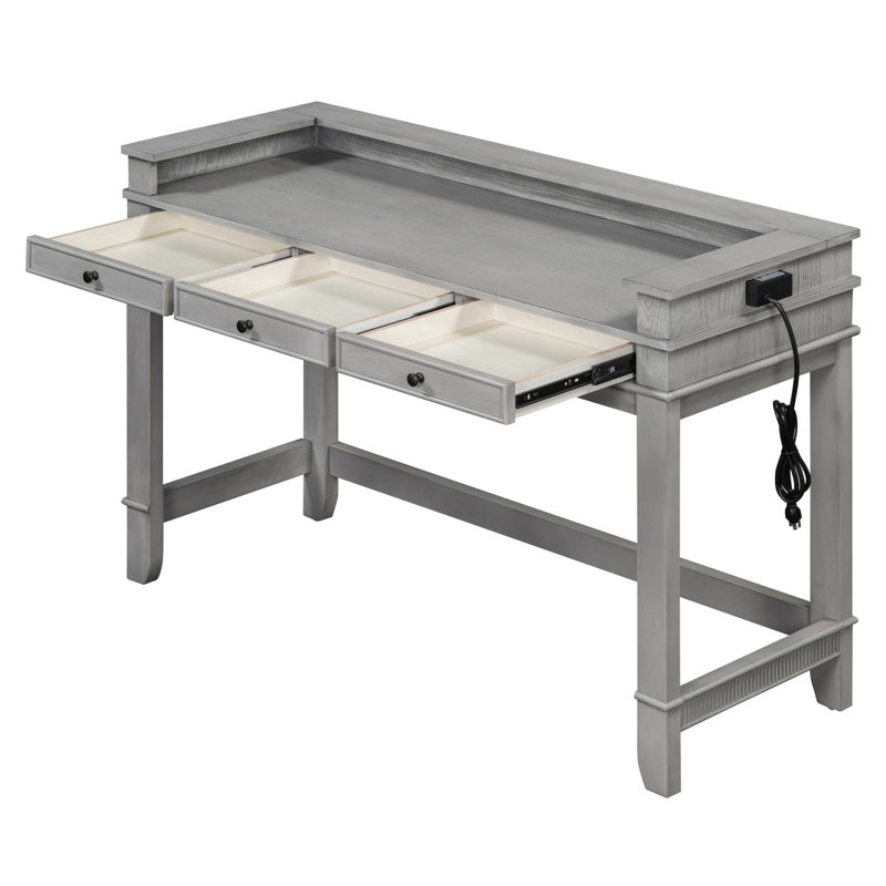 Ensemble de table de salle à manger pour 3 personnes TREXM, ensemble de table et chaises de cuisine rétro avec 3 tiroirs de rangement, idéal pour les petits espaces (gris clair)