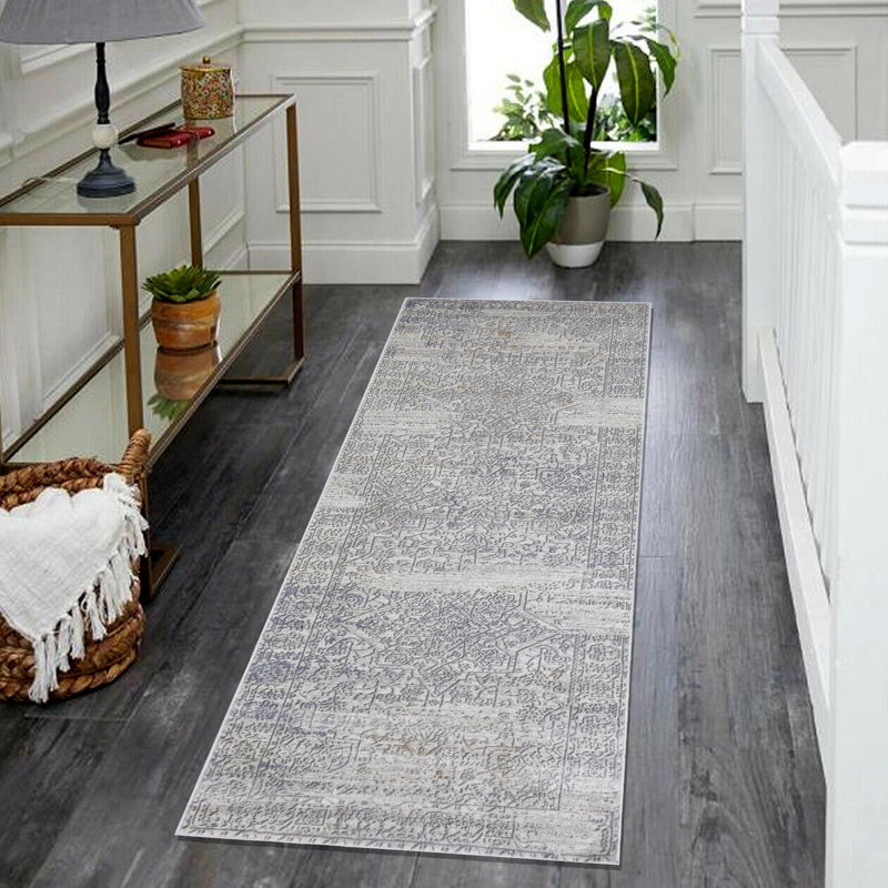 Tapis oriental ivoire et gris, Tapis de couloir 2 pi 7 po x 5 pi 11 po