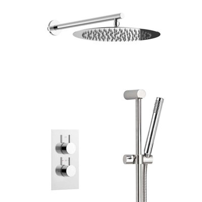 Trialo Modern Shower Set with Built in Thermostatic Valve Handheld Spray Wall Mount Design
