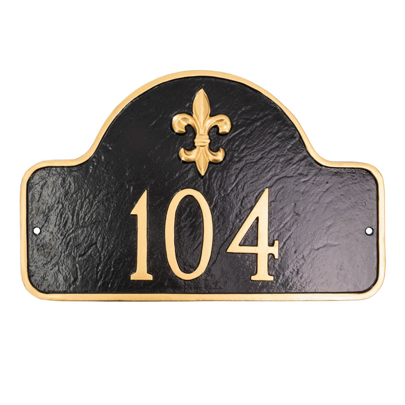 Plaque d’adresse murale sur 1 ligne fleur de lis, Chocolat / Argent