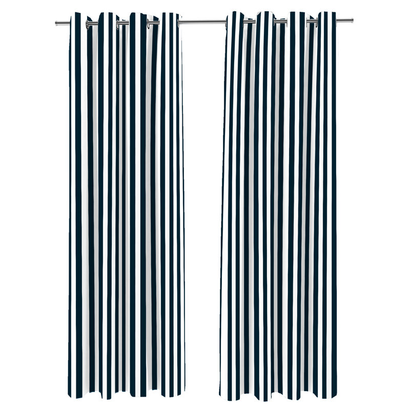 Solid 54" x 84" Grommet Semi-Sheer Outdoor Curtain Panel, Striped Navy, 54" W x 84" L
