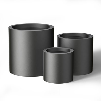 10 In., 13 In., 16 In. Charcoal Black(Enhanced Interior) Concrete Round Planter / Pot With Drainage Holes (Set Of 3)
