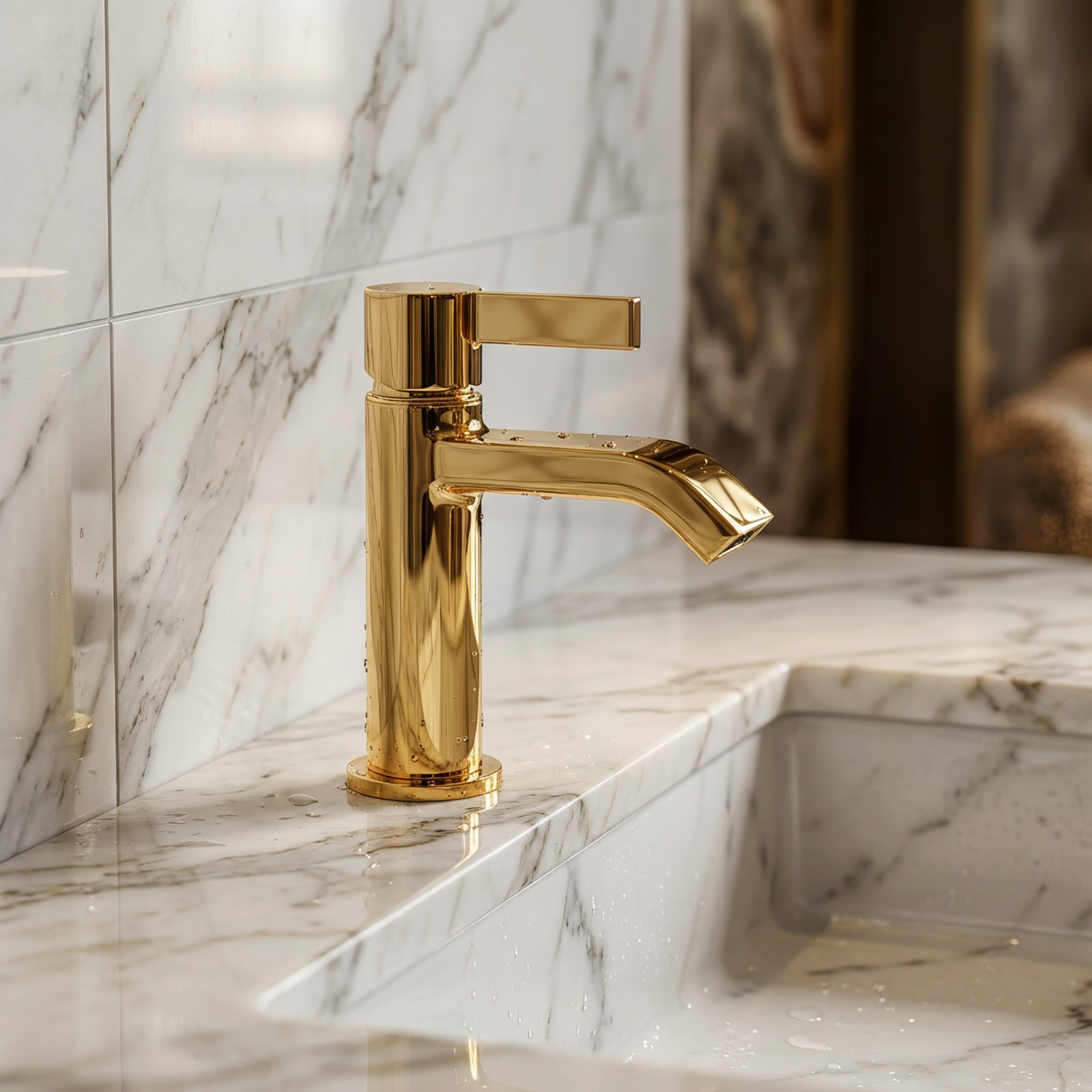 Single-handle Bathroom Faucet, Polished Gold