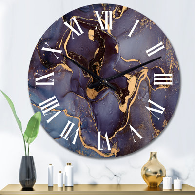 Horloge murale moderne mauve et or abstraite