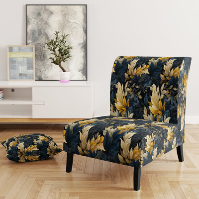 Motif de plantes tropicales jaune et bleu - Fauteuil de chambre rembourré côtier, fauteuil d'appoint à feuilles tropicales