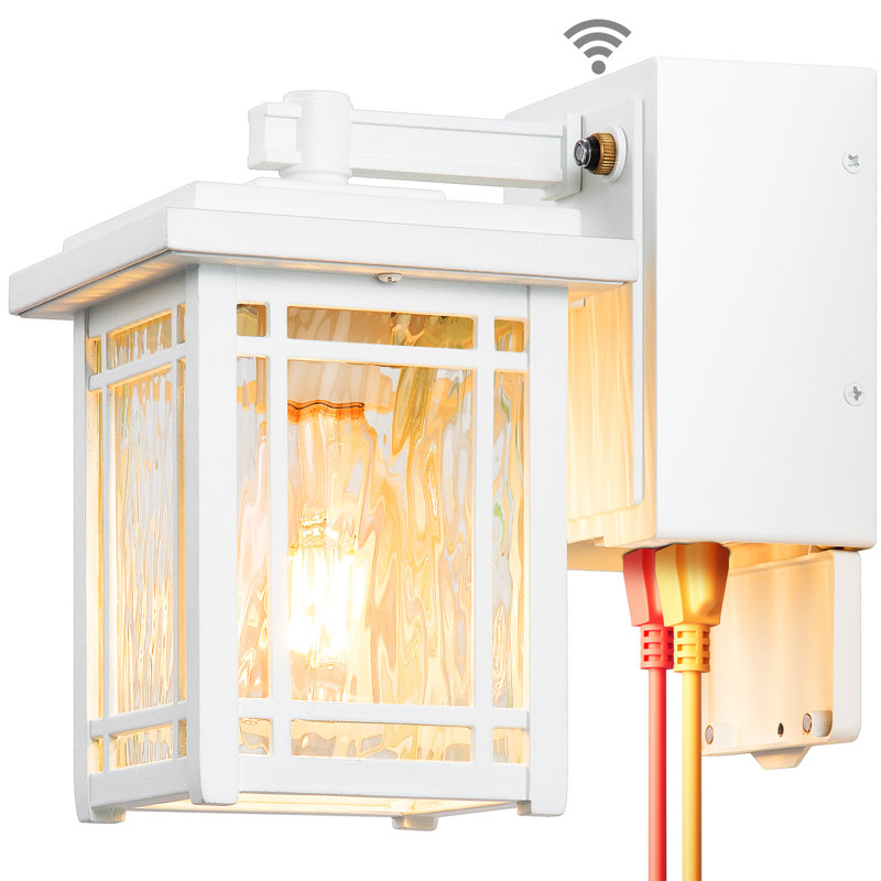 Modern Porch Light with GFCI Outlet, Dusk to Dawn Outdoor Wall Light, White