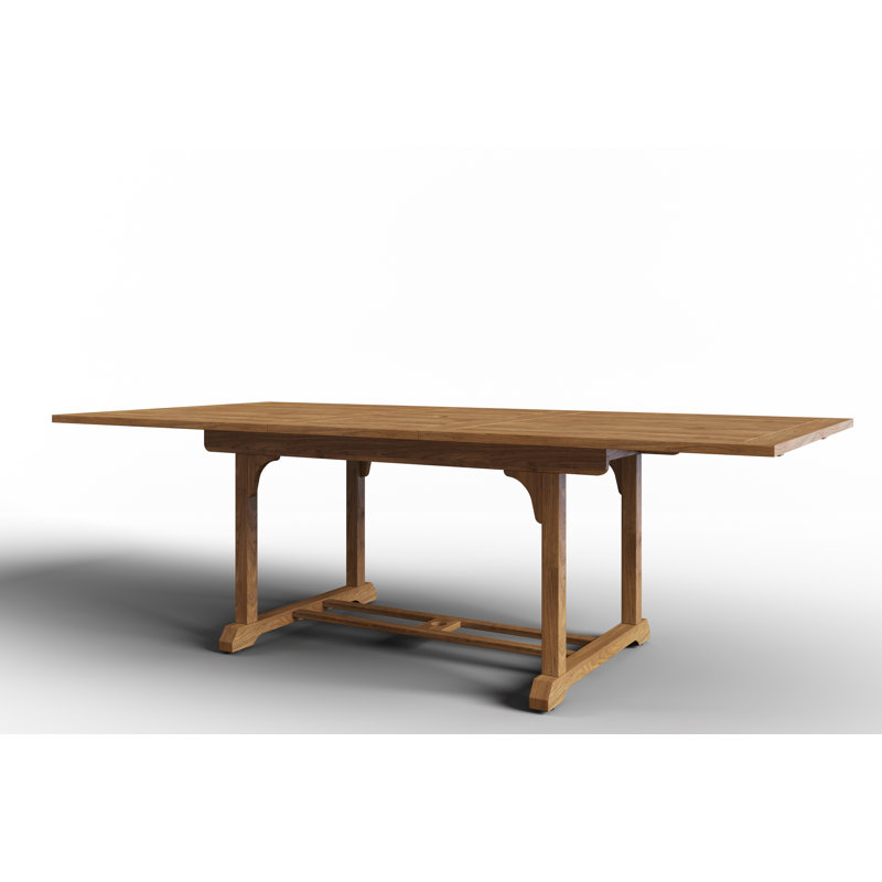 Ensemble repas d'extérieur en teck 5 pièces avec table extensible et fauteuils empilables Fleisig