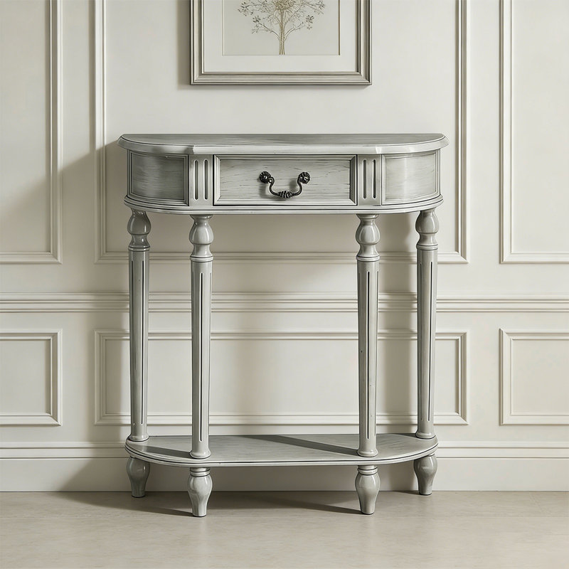Table d'appoint traditionnelle de luxe avec plateau ovale, 35,43 po x 39,37 po x 9,25 po, Gris