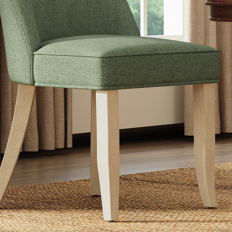 Chaise de salle à manger rembourrée moderne à haut dossier avec pieds en bois massif Parsons, Vert, Naturel