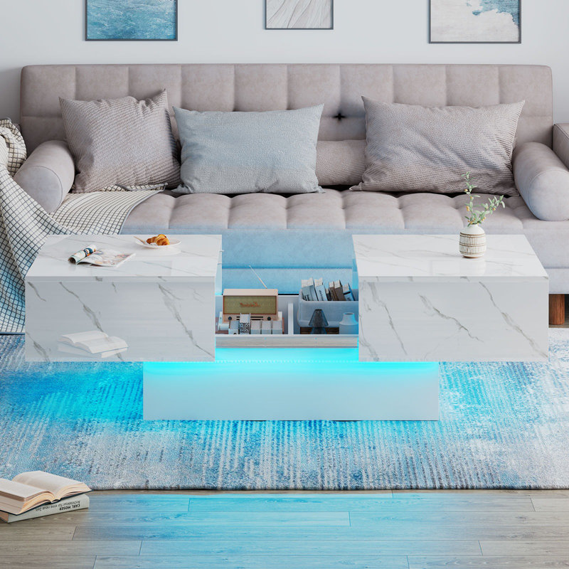 Dawsey Extendable Coffee Table with LED Lights & Storage