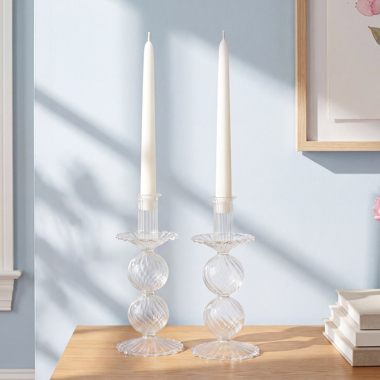 Adrienna Swirl Glass Candlestick Holder, 8.25" H x 3.5" W x 3.5" D