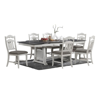 Contemporary Kitchen & Dining Table W 2 Leaves, Gray Finish Top, Antique White Base, Solid Wood Modern Rectangular Table, And Finish, Construction