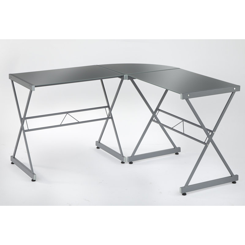Rikwin L-Shaped Metal Base Computer Desk, Gray