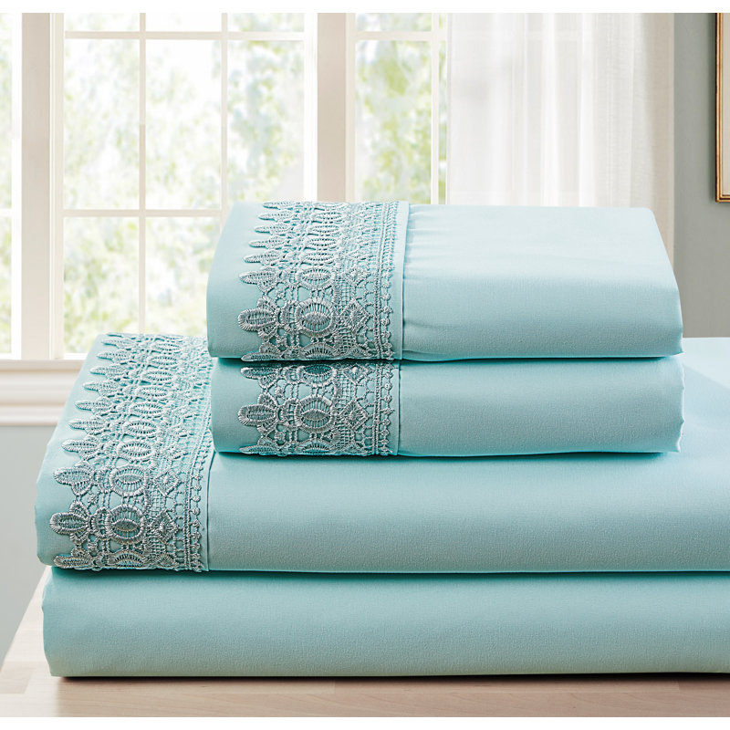 Ensemble de draps en microfibre de qualité supérieure, Ensemble de draps pour grand lit + un drap-housse , Bleu clair