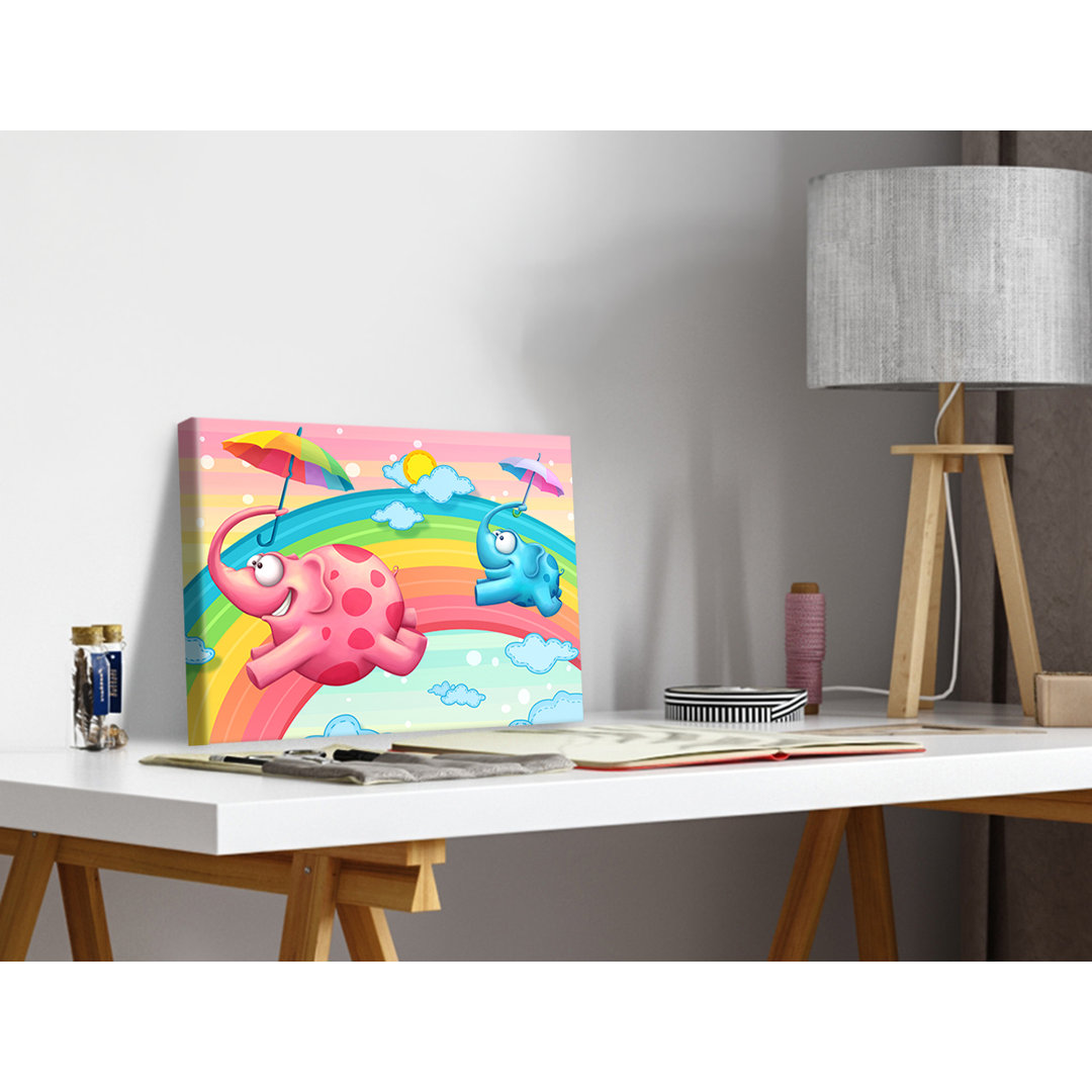 Rainbow Elephants – Premium Leinwanddruck – Kunstdruck – Kinder Kollektion Von TooshToosh