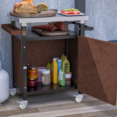 Îlot de cuisine extérieur avec chariot de gril - Roues mobiles, crochets et crochets de rangement en acier inoxydable