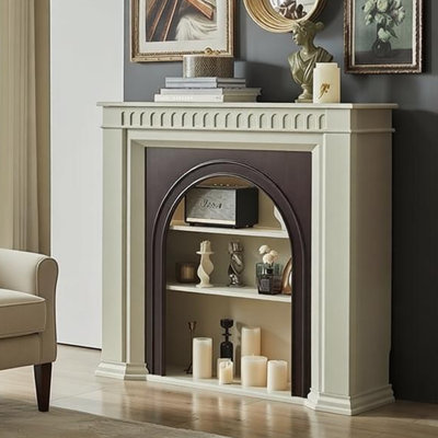 French creamy style decorative fireplace cabinet
