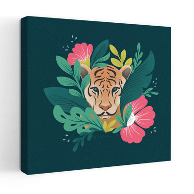 Lush Life IV, chat abstrait, tigre, plante, art