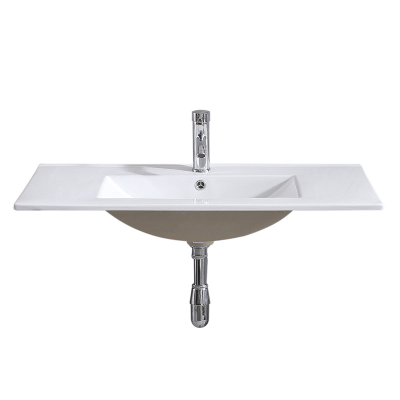 Lavabo de comptoir intégré 35,8 "en céramique blanc avec robinet