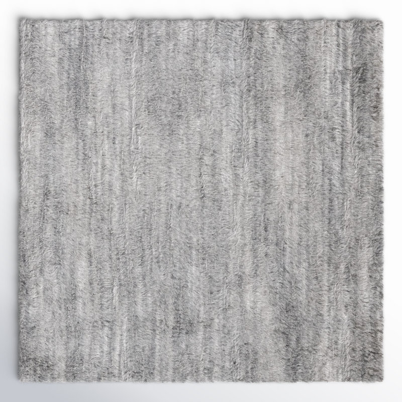 Tapis de couleur unie en laine et coton touffeté à la main Élizzie, Carré 6 pi