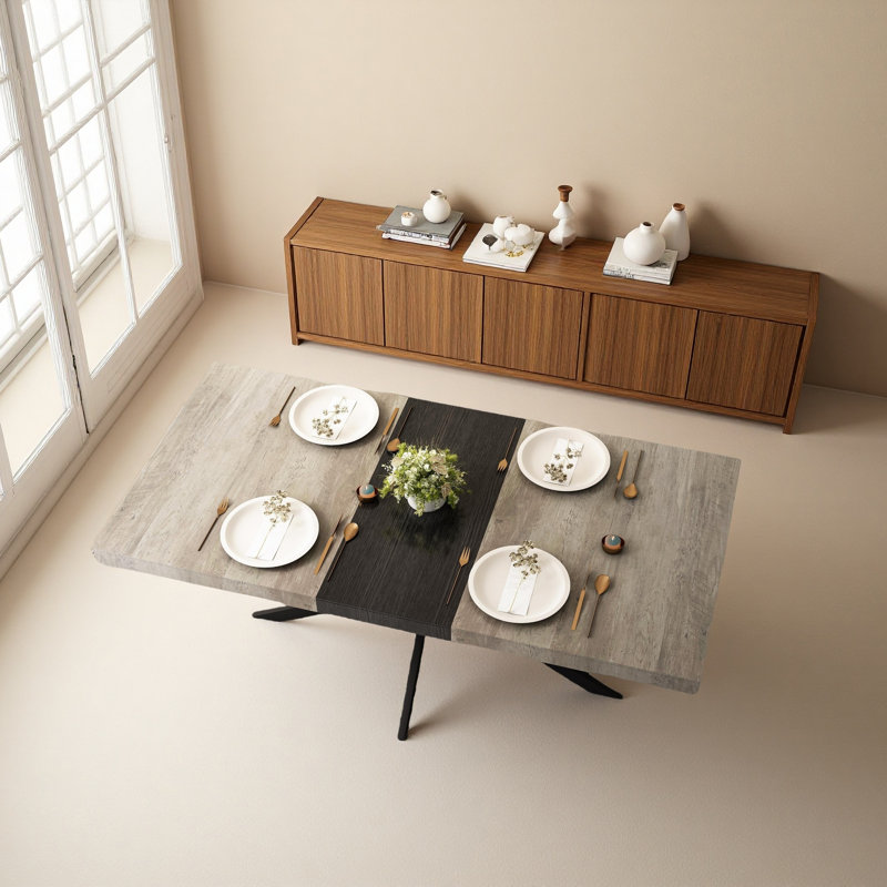 55.11" -70.86"Retro Rectangular Stretch Dining Table, Gray