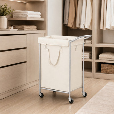 150L Wheeled Rolling Laundry Basket Trolley, Metal Frame, Removable Sorting Inner Bag, Handle, Suitable For Laundry Rooms, Bedrooms, Patios, Hospitals.