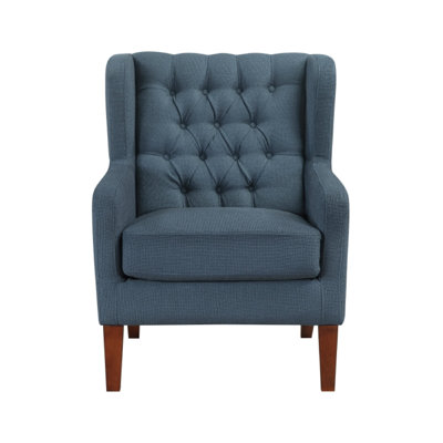 Russ Wingback Accent Chair, Foam Cushions, Tufted Blue Polyester