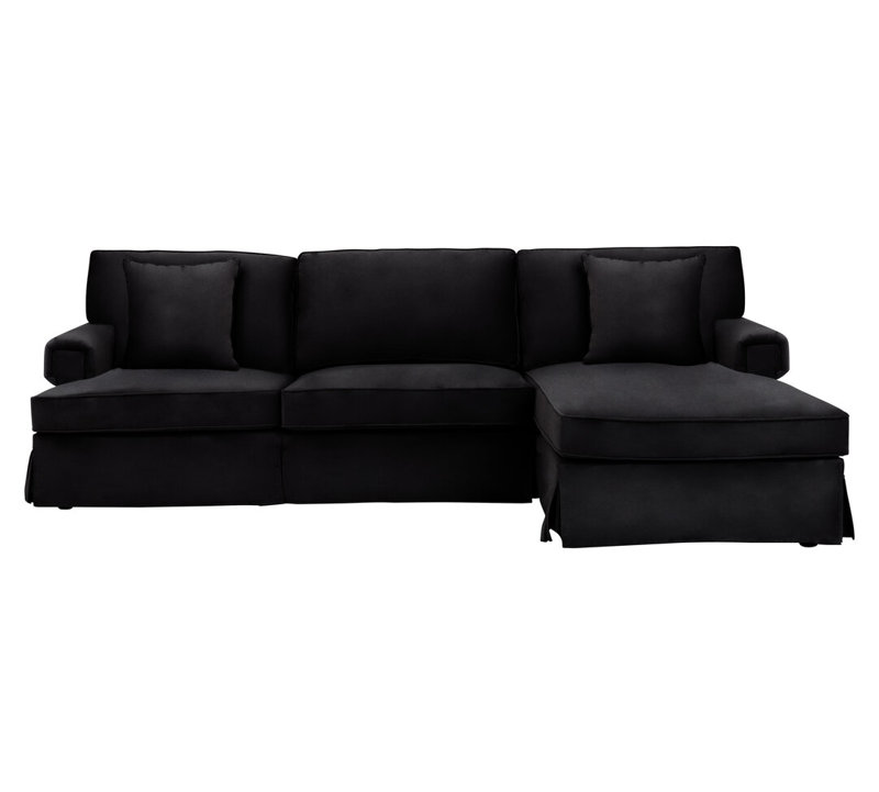 4 Seater Velvet Sofa & Chaise, Black