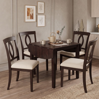 Ensemble de salle à manger en bois 5 pièces avec rallonge rabattable - Table extensible et 4 chaises rembourrées