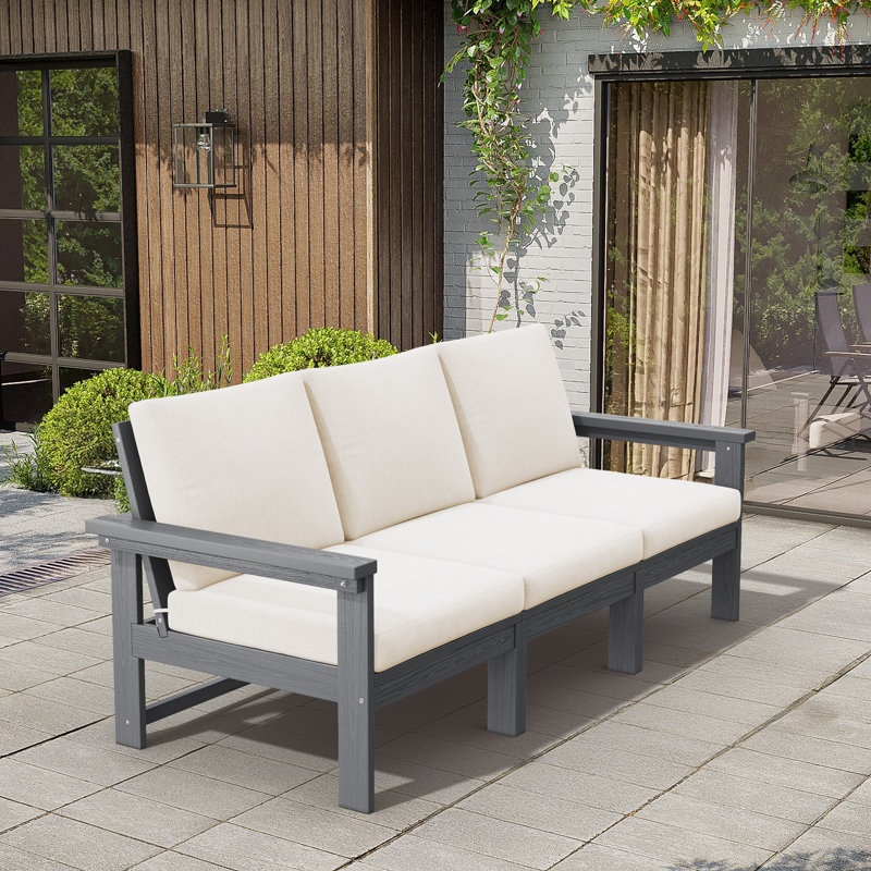 Reata HDPE 2 Piece Sofa Seating Group with Cushions, White, Gray