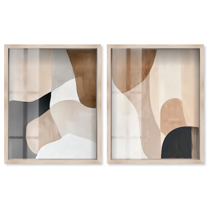 Ensemble de 2 décorations murales Boho Neutral Harmony Shadowbox par Art Remedy, cadre blond, 17 x 21, H 21 po x l 17 po