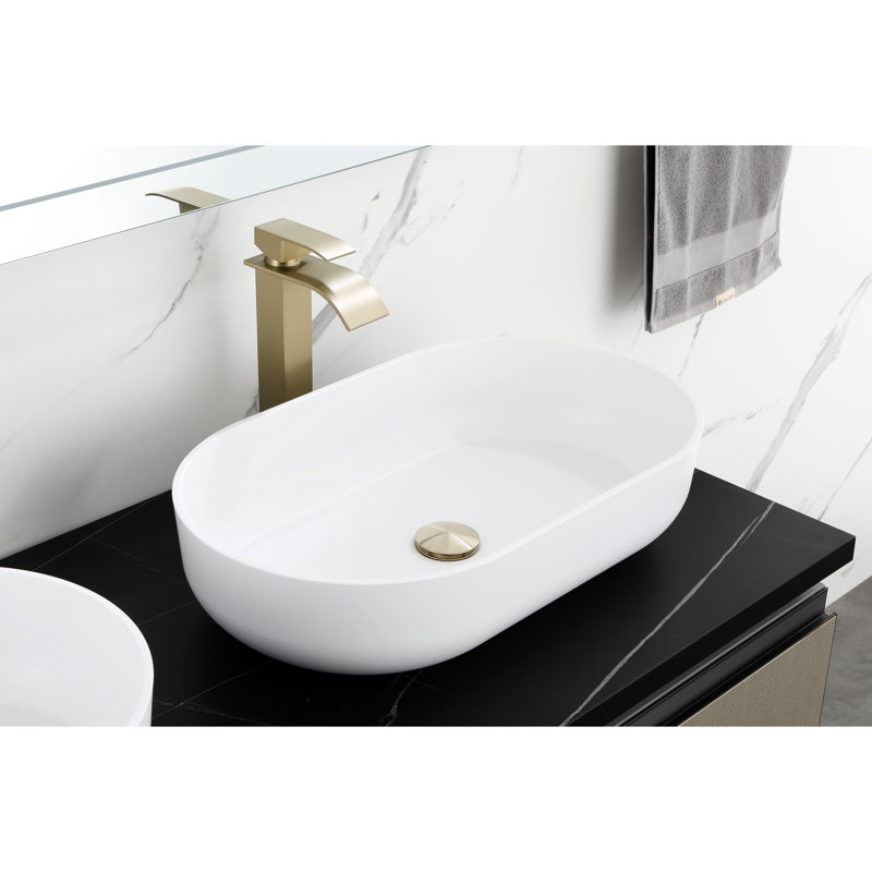 24 In. Rectangular Bathroom Sink White - Above Counter Installation Material To Impact Delicate And Smooth Finish Fading Surface