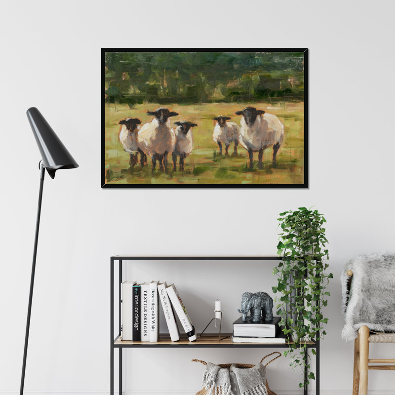 Babsy Sheep Family I - Painting, 65cm H x 95cm W, Black Framed Paper Print
