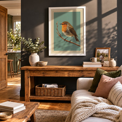Perched Robin Botanical - Framed Print