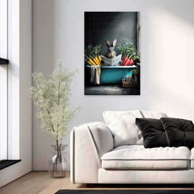 Rabbit In Bathtube 2 1 Piece Wrapped Canvas Wall Art